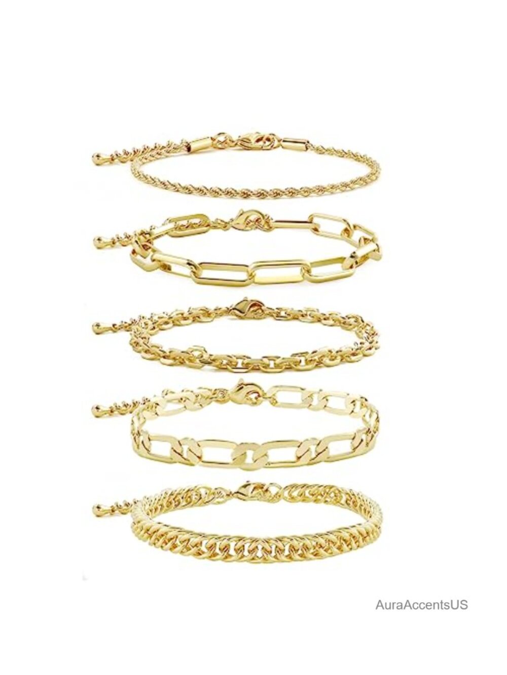 14K Gold Plated Non Tarnish Waterproof Gold Chain Bracelet Set
